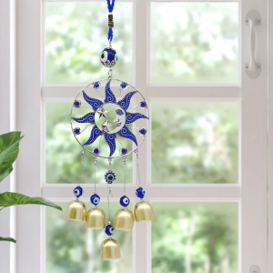Handmade Witch Bells Protection Door Hangers Metal Witch Wind Chimes Wall Art For Garden Home Decoration - Blue Eyes Wind Chimes Wall Hanging Pendant With Bells Garden Decoration Crafts
