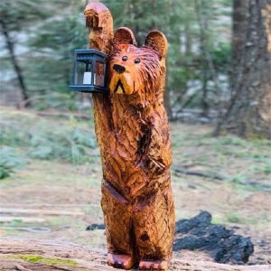 Hand Carved Panda Living Room Desktop Home Decor Light Animal Statue Wood Crafts with Carved Bear Chainsaw Carving Limited Edition