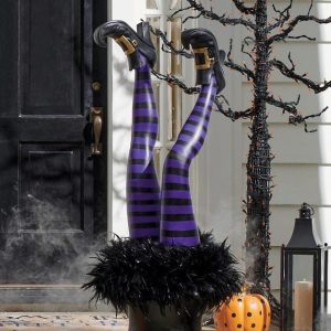 Halloween Decorations Outdoor Home Decor - Witch Leg Stakes. Set Of Two Yard Halloween Decoration