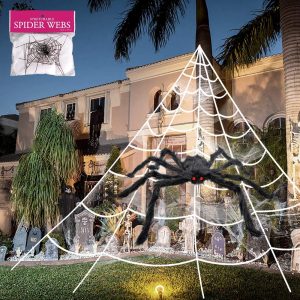 3pcs 212'' Halloween Spider Web 49 Halloween Spider Decorations Stretch Cobweb Fake Spider Giant Spider Web For Indoor Outdoor Halloween Decorations Yard Lawn Home Costumes Party Haunted House Décor