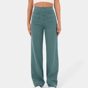 Halara High Waisted Button Multiple Pockets Straight Leg Casual Pants - High Waisted Button Multiple Pockets Straight Leg Casual Pants