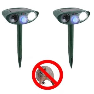 Ultrasonic Armadillo Repeller - Pack Of 2 - Solar Powered - Get Rid Of Armadillos In 48 Hours Or It's Free