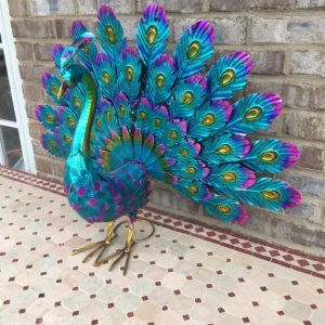 Peacock Statue Garden Decor | Metal Peacock Yard Outdoor Sculpture