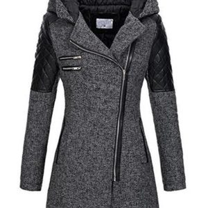 Women's Warm Asymmetric Design Hooded Woollen Coat