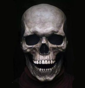 Halloween Full Head Skull Mask With Movable Jaw - Grey
