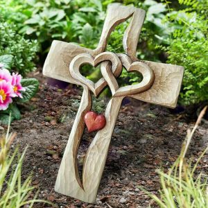 💞carved Wooden Cross - Intertwined Hearts