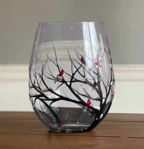 Four Seasons Tree Wine Glasses - Hand Painted Art - Winter