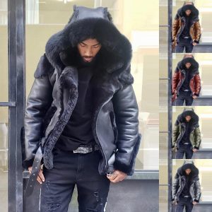 Sheepskin Leather Jacket Black Friday Deals Man Winter Fur Hood Coat Motorcycle Jackets