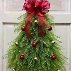 Handmade Christmas Tree Wreath - Festive Burlap Design