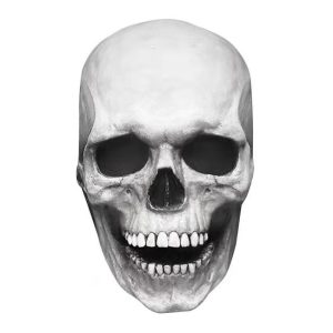 Halloween Full Head Skull Mask With Movable Jaw - White