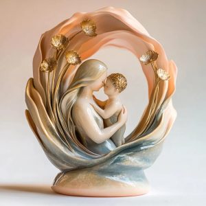Mother And Child Statue Resin Ornament - 12x12x4cm Home Decor Sculpture