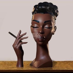 European Home Black Female Head Incense Burner Sculpture - Resin Handicraft Ornament, 19x12x8.5cm