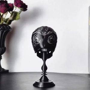 Skull Motorcycle Helmet Desktop Stand - Resin Craft Home Decor - 10x14 2x10 5cm