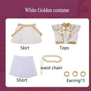 Huntrix Zoey Cosplay Costume & Wig for Women - Demon Hunter Uniform - Black/White Golden - S-3XL - white golden costume