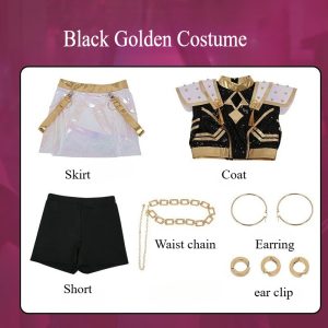 Huntrix Zoey Cosplay Costume & Wig for Women - Demon Hunter Uniform - Black/White Golden - S-3XL - black golden costume