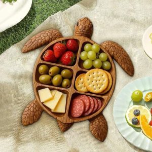 Octopus Charcuterie Platter Wooden Serving Board - Unique Home Decor, Party Tray (27x27x2cm) - Turtle Turtle Fruit Plate