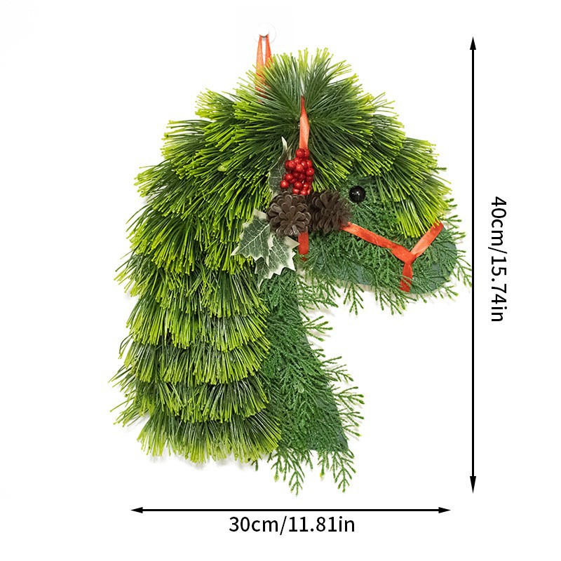 Handmade Horse Head Christmas Wreath - Front View