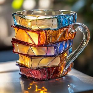 3d Book Coffee Mug, Glass Novelty Book Stack Shaped Coffee Mug