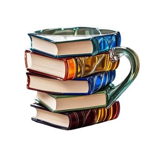 Glass Book Mug - Novelty Book Stack Shaped Ceramic Coffee Mug