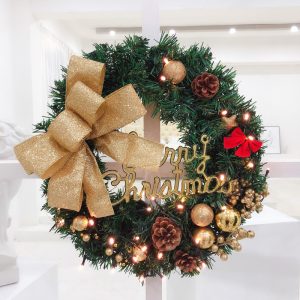 Deluxe Faux Pine Christmas Wreath Collection - Door & Wall Decor - Slant butterfly gold 50cm