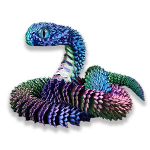 3D Printed Articulated Snake Figurine - Flexible Desktop Ornament - 06