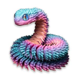 3D Printed Articulated Snake Figurine - Flexible Desktop Ornament - 07