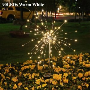 Waterproof Solar Garden Starburst Fairy Lights - 8 Lighting Modes - 90LED Warm White