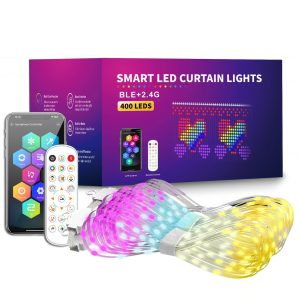 Smart RGBIC LED Curtain Lights with Bluetooth App Control - 1M(W)x1M(H)400leds