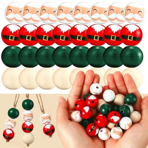 Christmas DIY Wooden Bead Kit - Snowman & Pine Pattern Beads (Assorted Sizes)