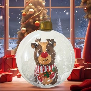Large Inflatable Christmas Ornament Snow Globe with Reindeer – 25.5 Inch - Style-2
