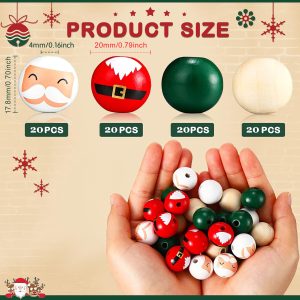 Christmas DIY Wooden Bead Kit - Snowman & Pine Pattern Beads (Assorted Sizes) - 80pcs
