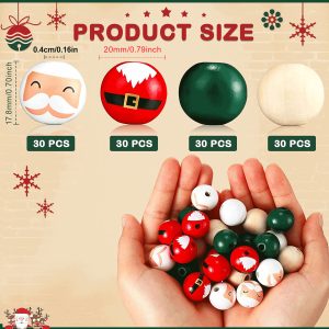 Christmas DIY Wooden Bead Kit - Snowman & Pine Pattern Beads (Assorted Sizes) - 120pcs
