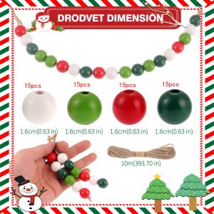 Christmas DIY Wooden Bead Kit - Snowman & Pine Pattern Beads (Assorted Sizes) - 60PCS