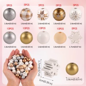 Christmas DIY Wooden Bead Kit - Snowman & Pine Pattern Beads (Assorted Sizes) - 70PCS