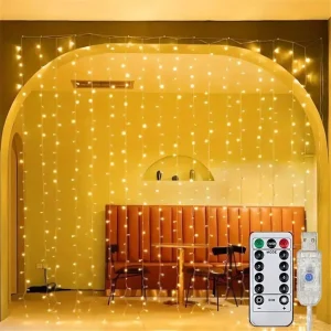 USB Powered LED Curtain String Lights with Remote Control (3 Styles) - Warm white