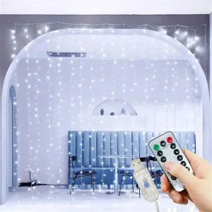 USB Powered LED Curtain String Lights with Remote Control (3 Styles) - White