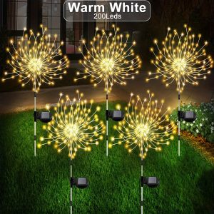 Solar Powered Garden Starburst Lights - Outdoor Decorative Cluster Lamp - Warm white