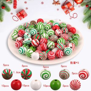 Christmas DIY Wooden Bead Kit - Snowman & Pine Pattern Beads (Assorted Sizes) - 180pcs