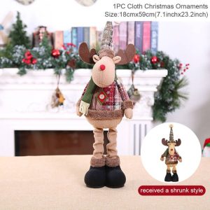 Telescopic Plush Reindeer Christmas Decoration - Adjustable Height Holiday Doll - 03