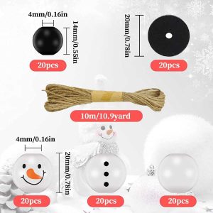 Christmas DIY Wooden Bead Kit - Snowman & Pine Pattern Beads (Assorted Sizes) - 100pcs