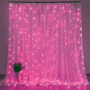 USB Powered LED Curtain String Lights with Remote Control (3 Styles) - Pink