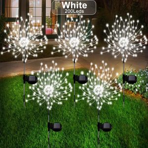 Solar Powered Garden Starburst Lights - Outdoor Decorative Cluster Lamp - White