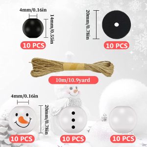 Christmas DIY Wooden Bead Kit - Snowman & Pine Pattern Beads (Assorted Sizes) - 50pcs