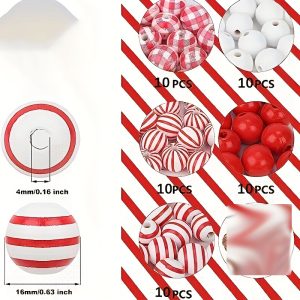 Christmas DIY Wooden Bead Kit - Snowman & Pine Pattern Beads (Assorted Sizes) - 50pcs-1