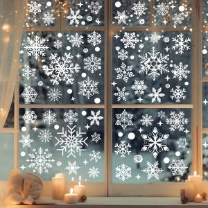 137PCS Reusable PVC Snowflake Window Decals for Christmas - WHITE