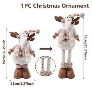 Telescopic Plush Reindeer Christmas Decoration - Adjustable Height Holiday Doll - 2025-3