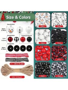 Christmas DIY Wooden Bead Kit - Snowman & Pine Pattern Beads (Assorted Sizes) - 80pcs-1