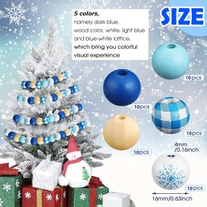 Christmas DIY Wooden Bead Kit - Snowman & Pine Pattern Beads (Assorted Sizes) - 50pcs-2
