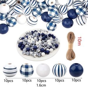 Christmas DIY Wooden Bead Kit - Snowman & Pine Pattern Beads (Assorted Sizes) - 50pcs-3