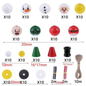 Christmas DIY Wooden Bead Kit - Snowman & Pine Pattern Beads (Assorted Sizes) - 170pcs